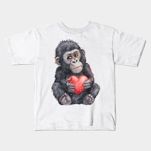 Valentine Mountain Gorilla Holding Heart Kids T-Shirt